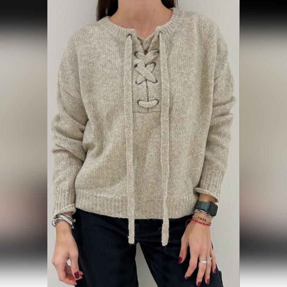 Cliche' Wool Blend Lacing Knit Sweater, Size L, RN#132938